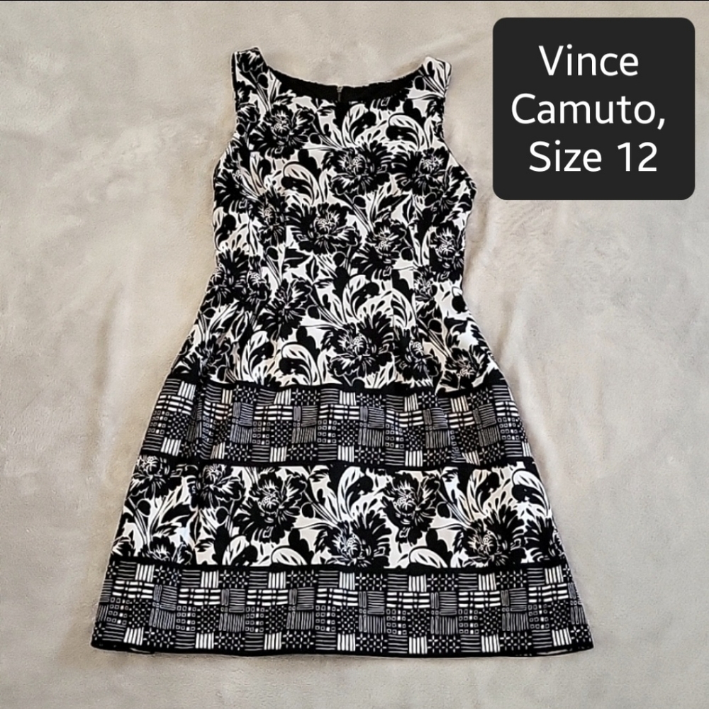 Vince Camuto Black and White Fit and Flare sleeveless dress